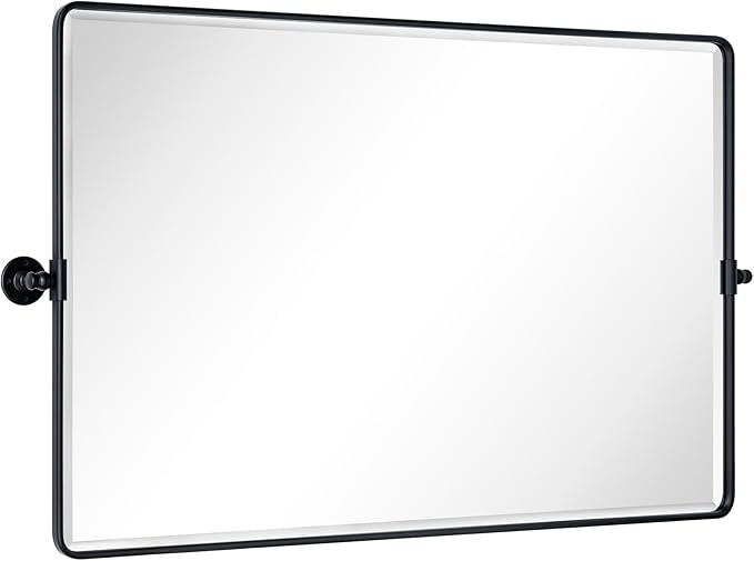 TEHOME 48x30'' Matt Black Horizontal Pivot Bathroom Vanity Mirror Large 30x48'' Black Metal Framed Rectangle Tilting Beveled Vanity Mirrors for Wall