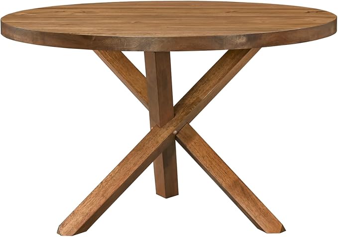 Acanva 47" Small Round Dining Table for 4 Person, MDF Top and Sturdy Wood Base Structure, Modern Design for Kitchen, Compact Space & Apartment, Light Brown