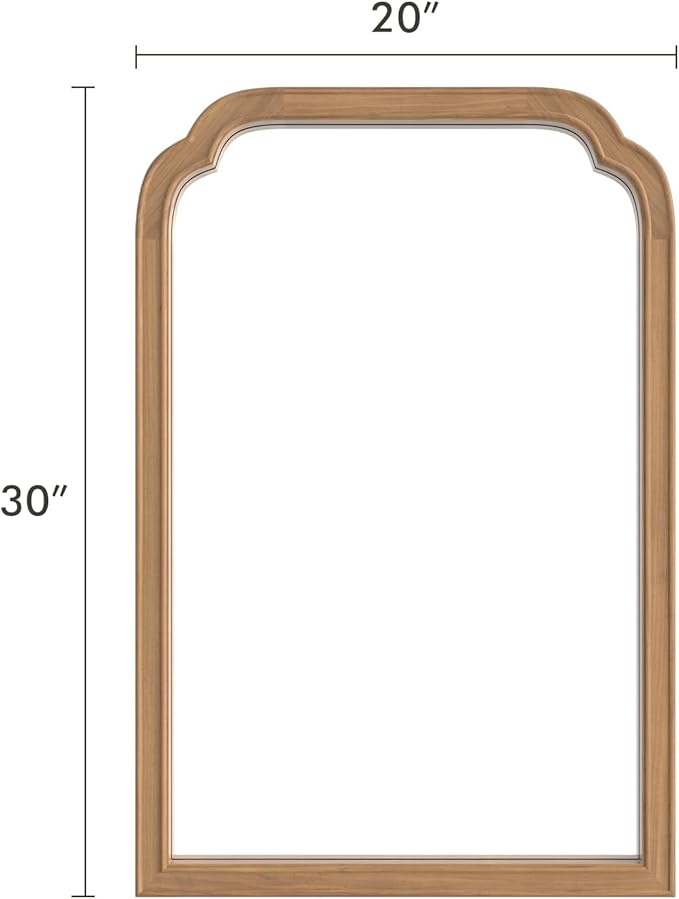 WallBeyond Wood Frame Wall Mirror Rounded Corner Arch Rectangle Mirror for Entryway, Living Room or Bedroom Home Decor - Light Woodgrain [20" x 30" Honey-Colored]