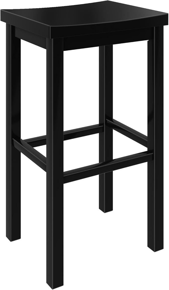 Grain & Grove Smith Collection Solid Wood Bar Stool, 30 inch Saddle-Seat Bar Chair, Backless, Heavy-Duty Construction, Footrest Support, Ideal for Kitchen Islands, Home Bars, and Counters, Black