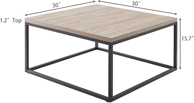 CENSI 30"x30" Grey Wash Accent Coffee Table Ottoman for Living Room, Modern Industrial Style, 1.2" Extra Thick Tabletop (French Oak)
