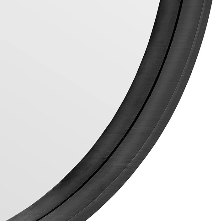 HOMECOOKIN Wood Round Wall Mirror, Large Circle Rustic Accent Decor Mirror, Hanging Bathroom with Frame for Living Room, Bedroom, Entryway, 24 inch, Black