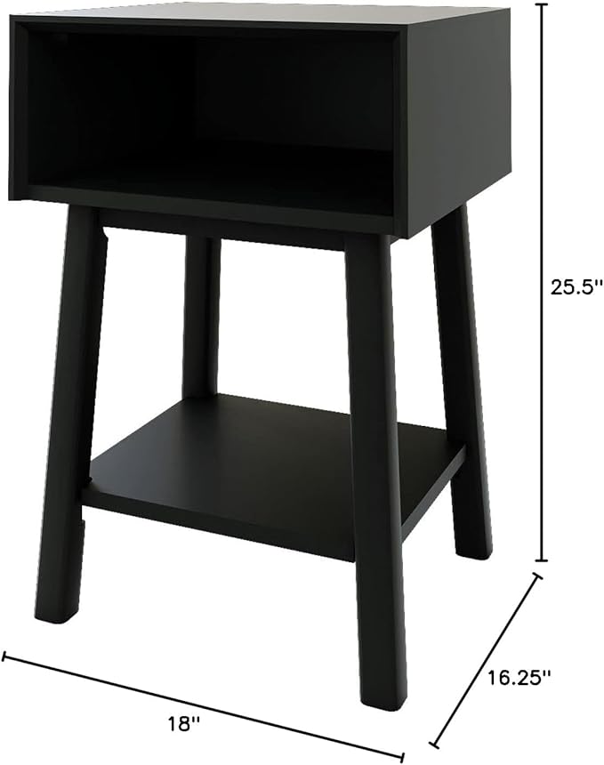 Plank+Beam Wooden Side Table with Cubby Storage Shelf, Mid Century Modern End Tables for Living Room, Small Solid Wood Nightstand, Bedside Tables, Bedroom Furniture, Black