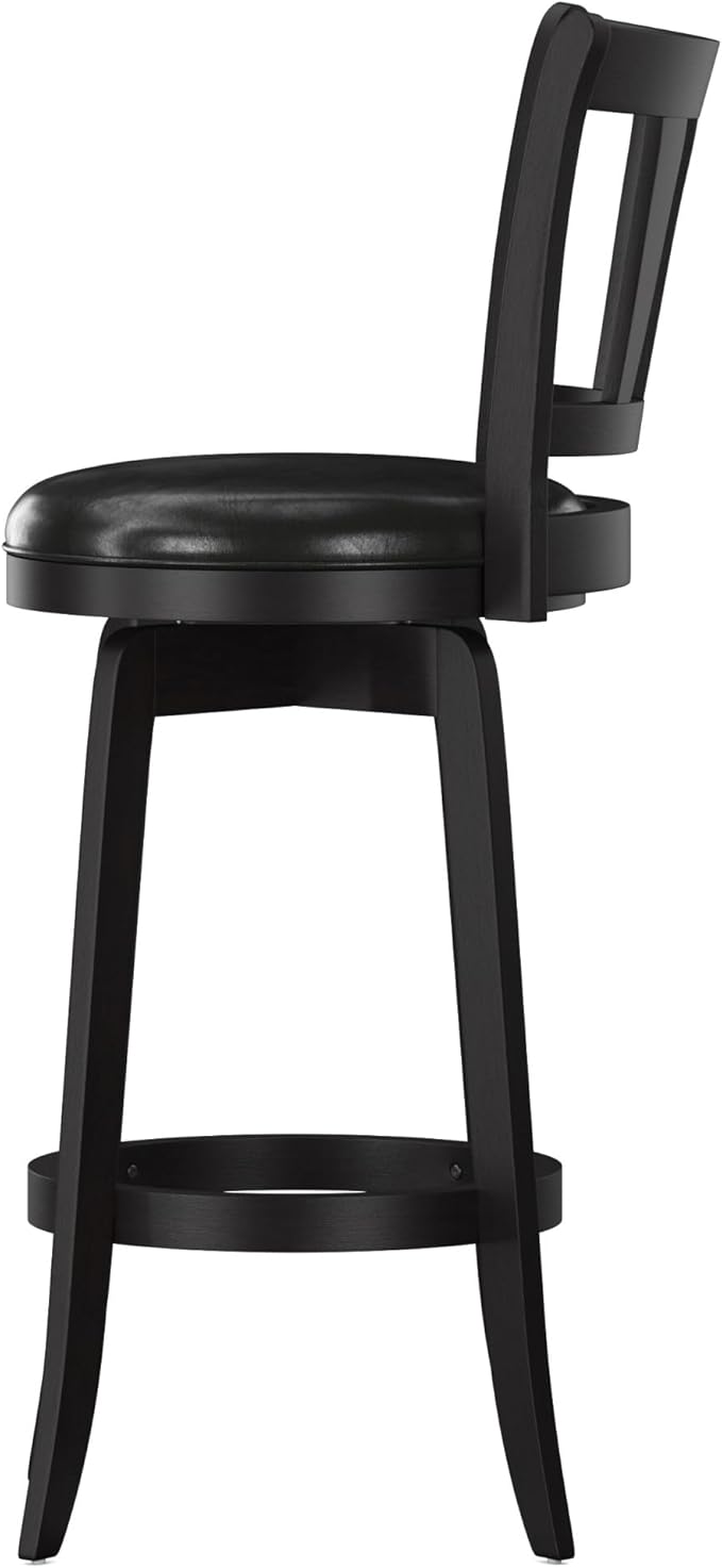 Hillsdale Presque Isle Wood Swivel Stool with Faux Leather Seat, Bar Height, Black