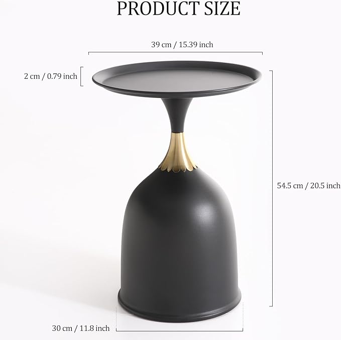 Small Round Pedestal Side Table for Small Spaces, Modern Black Couch End Tables Living Room Corner Drink Table, Unique Circle Metal Accent Martini Tables for Sofa, Recliner, Bedroom