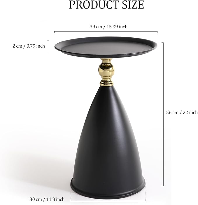 Small Round Black Side Table for Small Spaces, Pedestal Modern Couch End Tables for Living Room, Unique Accent Sofa Drink Table Metal Martini Tables for Recliner, Bedroom