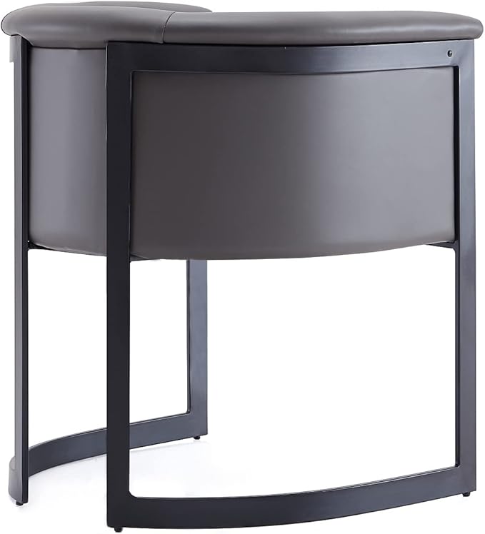 Manhattan Comfort Corso Faux Leather Upholstered Dining Chair, Barrel-Style Foam Padded Seat, Unique Geometric Metal Frame, Fully Assembled Accent Furniture, Grey