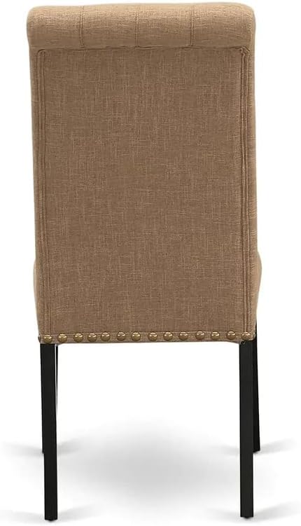 East West Furniture LGBR9-BLK-17 9 Piece Dining Room Table Set Includes a Rectangle Butterfly Leaf Kitchen Table and 8 Light Sable Linen Fabric Upholstered Chairs, 42x84 Inch, Black