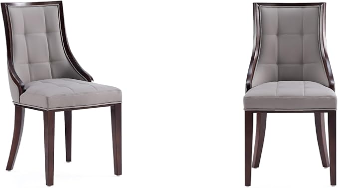 Manhattan Comfort Fifth Avenue Faux Leather Dining Chairs, Parsons Accent Furniture with Padded Wingback Seat, Fine Rectangular Stitching and Solid Beech Wood Frame, Set of 2, Grey