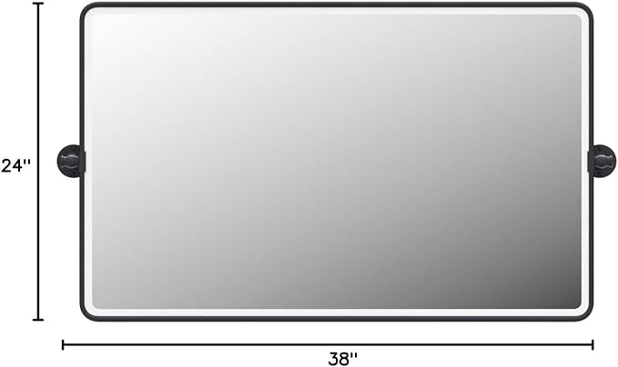 TEHOME 24x38 Horizontal Pivot Bathroom Mirror Tilting Black Metal Framed Pivot Rectangle Bathroom Mirror Rounded Rectangluar Tilting Beveled Vanity Mirrors for Wall