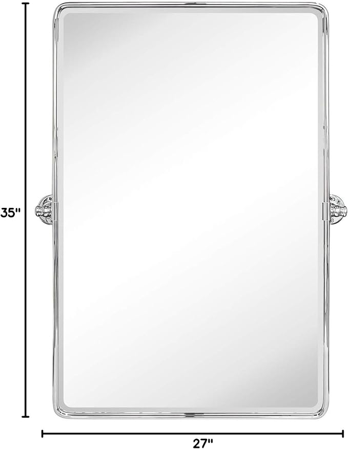 TEHOME 27 x 35'' Farmhouse Chrome Metal Framed Pivot Rectangle Bathroom Mirror Tilting Beveled Vanity Mirrors for Wall