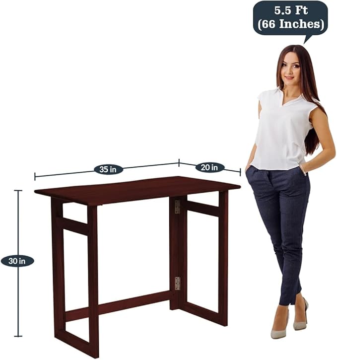 Dawn Riser Solid Wood Folding Table Desk, Writing, Laptop, PC, Space Saving, Easy Storage, Sleek Design, DIY Home Office Desk, Small Spaces Mahogany Color