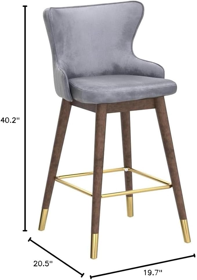 Roundhill Furniture Leland Fabric Upholstered Wingback Bar Stools, Set of 2, Gray