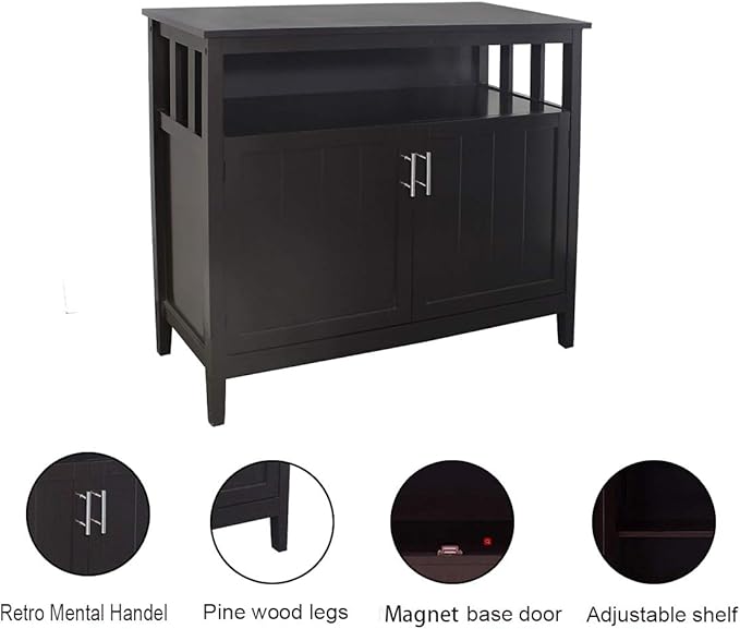 RASOO Espresso Buffet Cabinet, Modern Design with 2 Doors, Large Storage, MDF+Wood, 39.96x15.75x34.25 inches