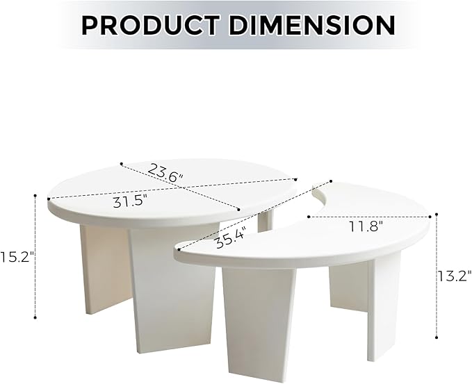 Coffee Table Set of 2, Modern Nesting Tables for Living Room, Accent Table