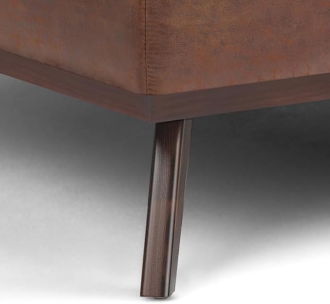SIMPLIHOME Owen 40 inch Wide Mid Century Modern Square XL Coffee Table Storage Ottoman in Distressed Saddle Brown Vegan Faux Leather, Assembled, For the Living Room, Entryway and Family Room