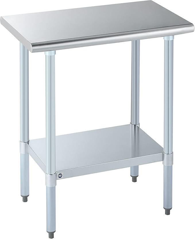 ROCKPOINT Stainless Steel Table for Prep & Work 18x30 Inches, NSF Metal Commercial Kitchen Heavy Duty Table with Adjustable Under Shelf and Table Foot for Restaurant, Home and Hotel