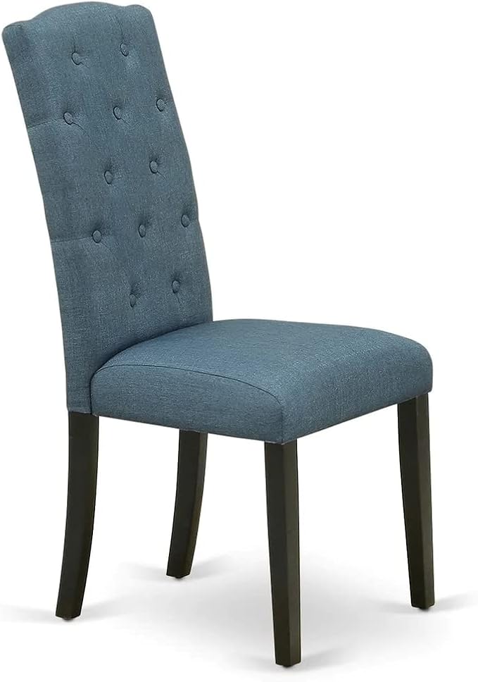 East West Furniture LGCE5-BLK-21 5 Piece Dining Table Set for 4 Includes a Rectangle Kitchen Table with Butterfly Leaf and 4 Mineral Blue Linen Fabric Parson Chairs, 42x84 Inch, Black