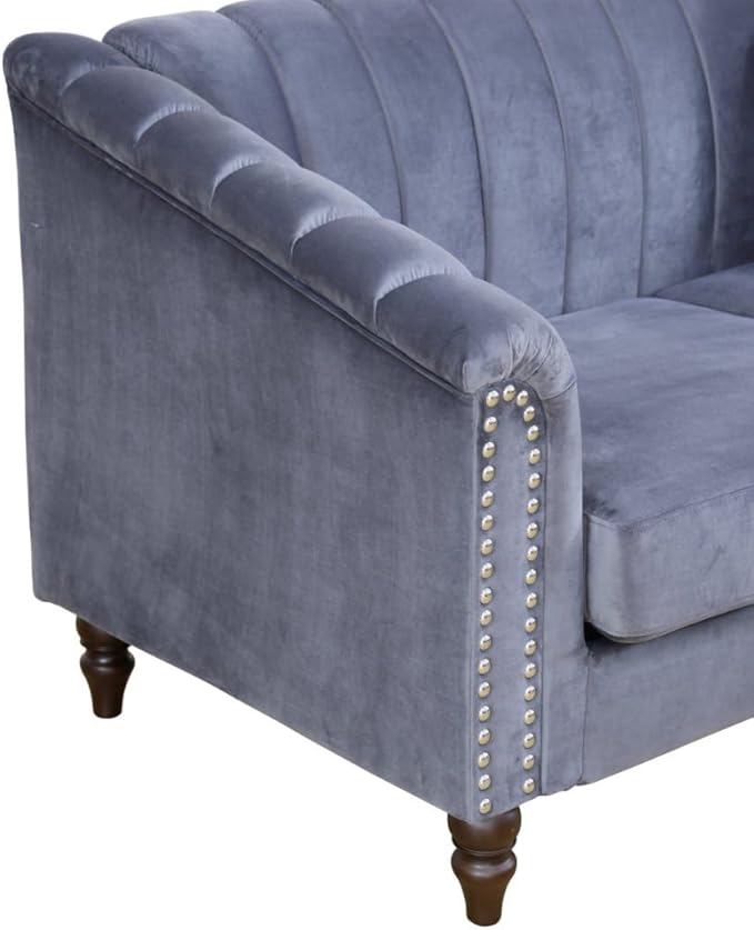 Accent Chair, Single Couch Chair with Style Button Tufted, Scroll Arms and Nailhead for Living Room, Office, Apartment, Grey