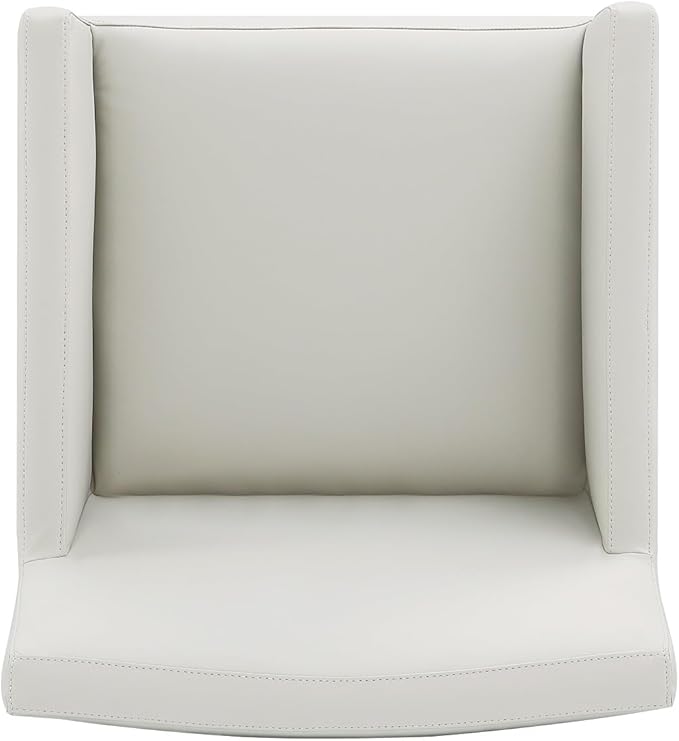 Manhattan Comfort Anna Square Modern Dining Chair with Arms, Head-to-Toe Faux Leather Upholstered Accent Armchair with Plastic Foot Padding, Set of 1, Stone Grey
