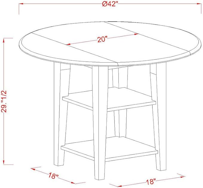 East West Furniture SUAD3-LWH-LC 3 Piece Dining Set Contains a Round Dining Room Table with Dropleaf & Shelves and 2 Faux Leather Upholstered Chairs, 42x42 Inch, Linen White
