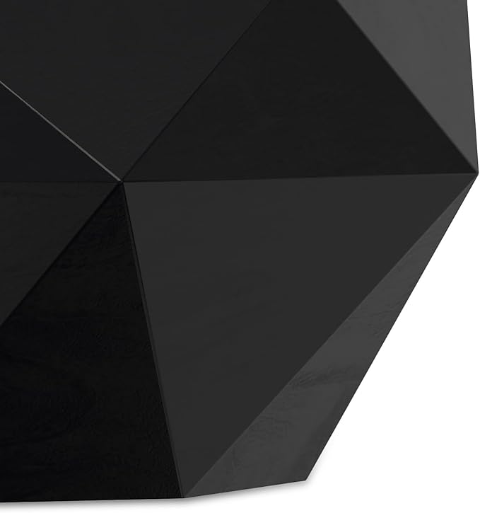 SIMPLIHOME Zayn Coffee Table - 35 inch Wide Solid Acacia Wood Geometric Drum Cocktail Table in Black, Modern Living Room Table with Octogon-Shaped Tabletop and Faceted Design, Assembled