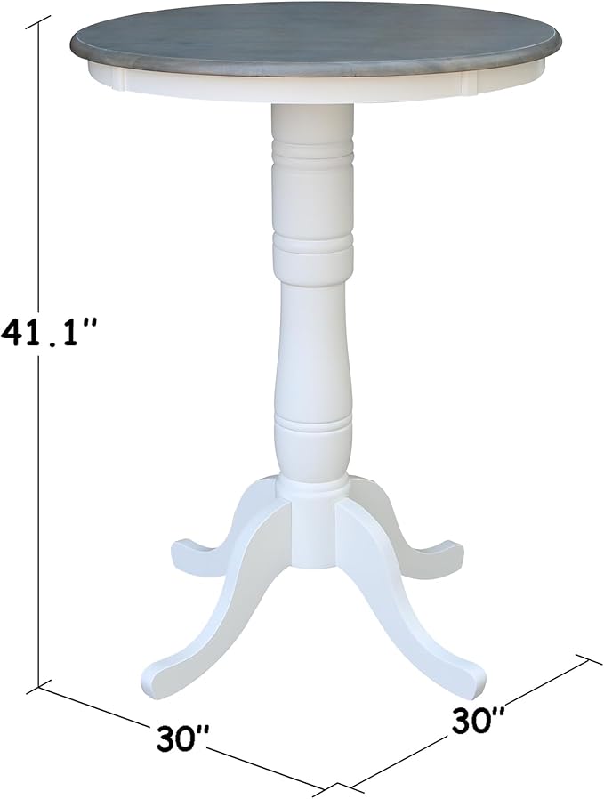 IC International Concepts 30" Round Top Pedestal Dining Table, 40.9" High, White/Heather Gray