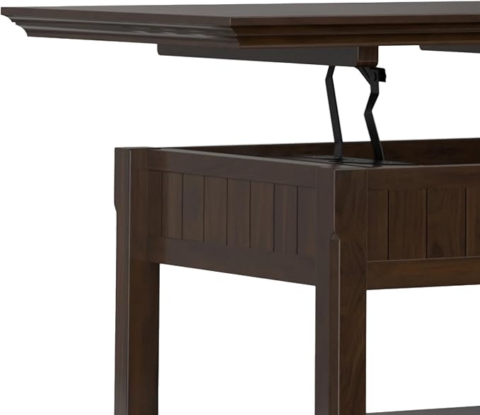 SIMPLIHOME Acadian Lift Top Coffee Table - 48 inch Wide Solid Wood Transitional Pop-up Cocktail Table in Brunette Brown, Classic Living Room Table with Lift-up Storage Compartment and Open Shelf