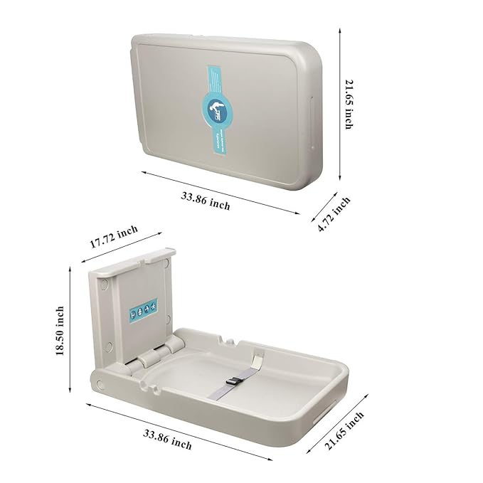 Baby Changing Diaper Station - Vertical Wall Mounted, Sturdy & Durable- with Safety Straps for Commercial Restrooms(White Granite)