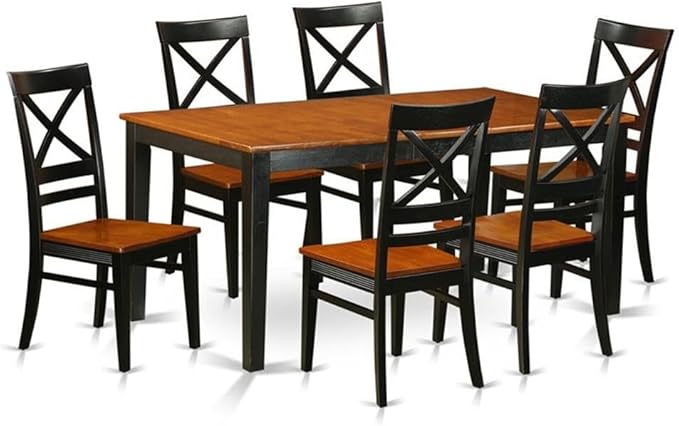 East West Furniture NIQU7-BCH-W 7 Piece Dining Room Table Set Consist of a Rectangle Kitchen Table with Butterfly Leaf and 6 Dining Chairs, 36x66 Inch, Black & Cherry
