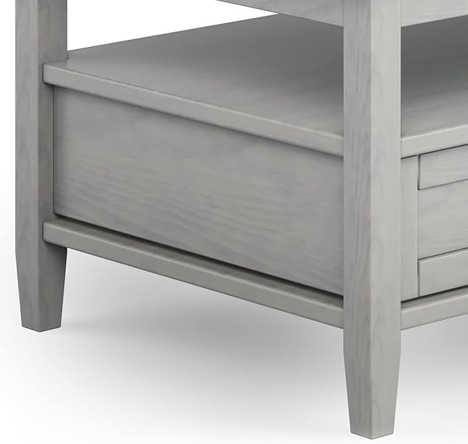 SIMPLIHOME Warm Shaker Coffee Table - 48 inch Wide Solid Wood Cocktail Table in Fog Grey, Transitional Living Room Table with 2 Storage Drawers and Open Shelf for Sitting Area or Lounge