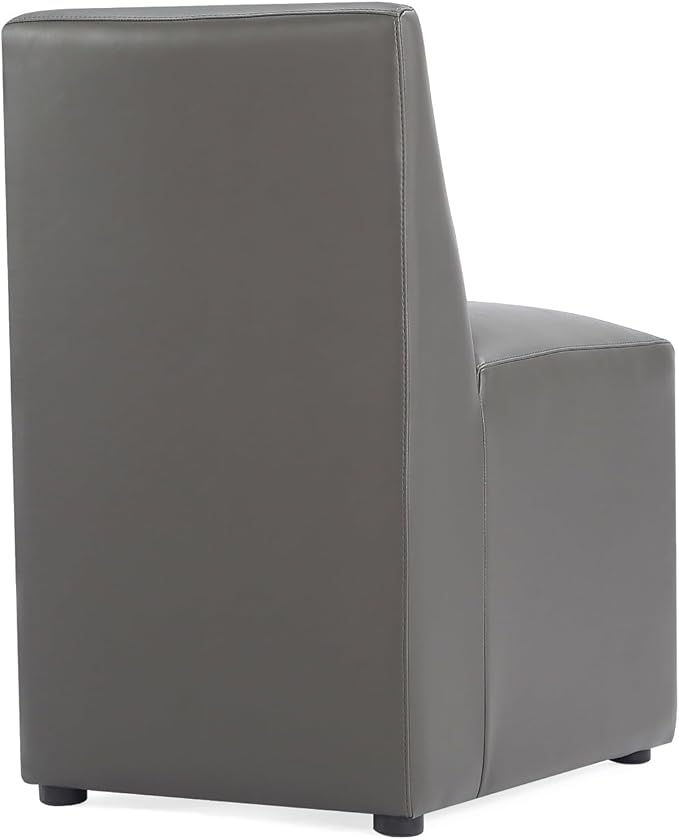 Manhattan Comfort Anna Square Modern Dining Chair with Head to Toe Faux Leather Upholstery and Plastic Foot Padding, Luxury Accent Furniture, Set of 1, Pewter