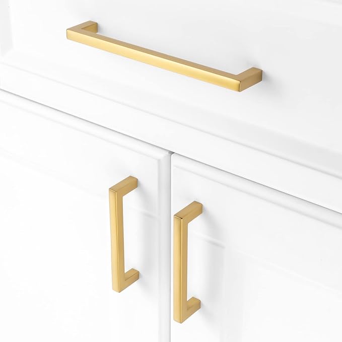 KOOFIZO 20-Pack Solid Square Bar Cabinet Handle - Brushed Gold Furniture Pull, 6.3 Inch/160mm Screwhole Distance for Kitchen Cupboard Door, Bedroom Dresser Drawer, Bathroom Wardrobe Hardware