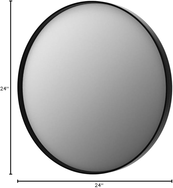 Keonjinn Black Round Mirror 24 Inch, Brushed Black Framed Circle Mirror for Bathroom, Aluminum Alloy Metal Frame, Modern Farmhouse Decorative Wall Mirror for Entryway, Living Room