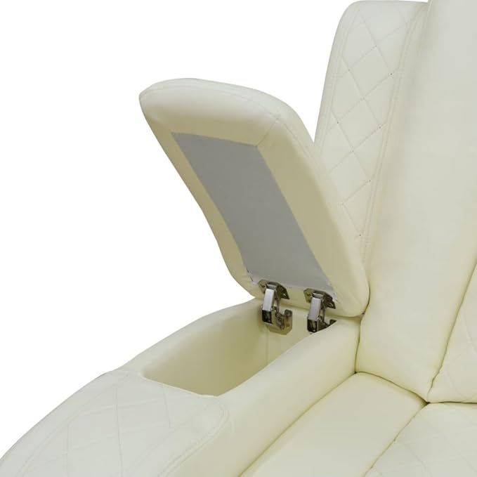 Electric Power Recliner Loveseat Set Living Room Furniture, Comfy Home Theater Breathing Leather Seating with USB 2.0 Charging Ports, LED Light Strips, Mid Console and Cupholders (White)