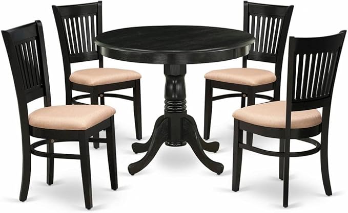 East West Furniture ANVA5-BLK-C 5 Piece Dining Room Furniture Set Includes a Round Dining Table with Pedestal and 4 Linen Fabric Upholstered Chairs, 36x36 Inch, Black