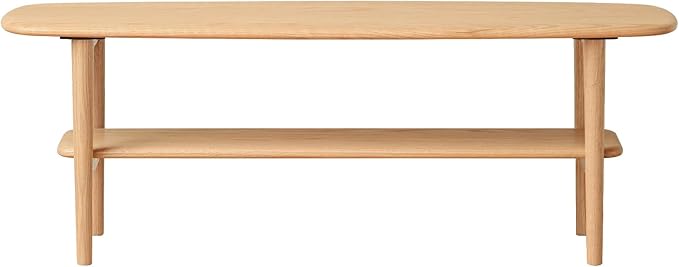KEIKI 100% Solid Wood Coffee Table, Center Table, Modern Coffee Table with 2-Tier Storage Shelves for Living Room and Small Spacee