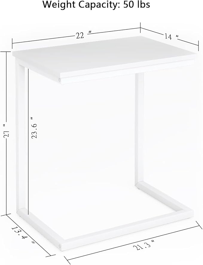 Sofa C Side End Table Wood Accent Couch Coffee Tray Snack Notebook Laptop Holder Over Bed Stand Reading Desk White Color 22x14x27 Inch Space Saving for Living Room Bedroom