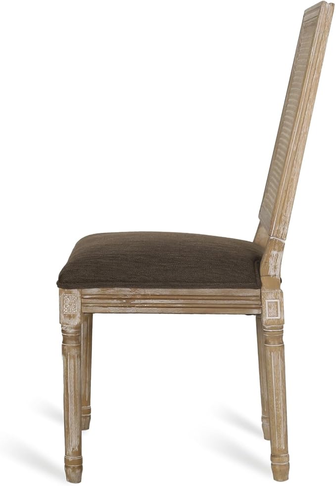 Merax Upholstered Solid Wood Dining Chairs Set of 2, French Country Style Accent Side Seating Furniture for Kitchen, Living Room, Wicker Back, Brown