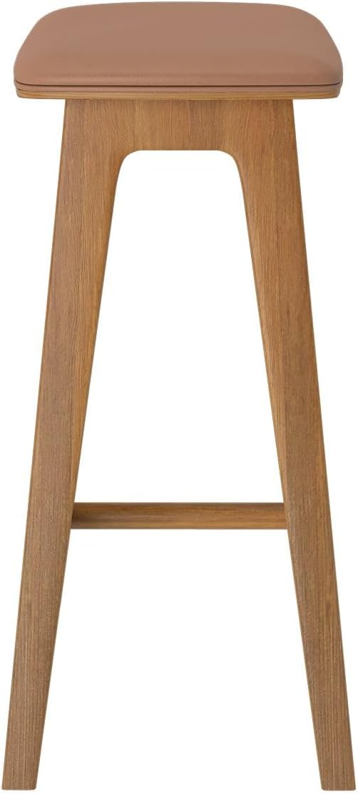 Plank+Beam Beryl Counter Height Stool - Mid-Century Modern Rubberwood Bar Stool with Faux Leather Seat, Metal Footrest, Easy Assembly, 2-Pack, Pecan/Toffee