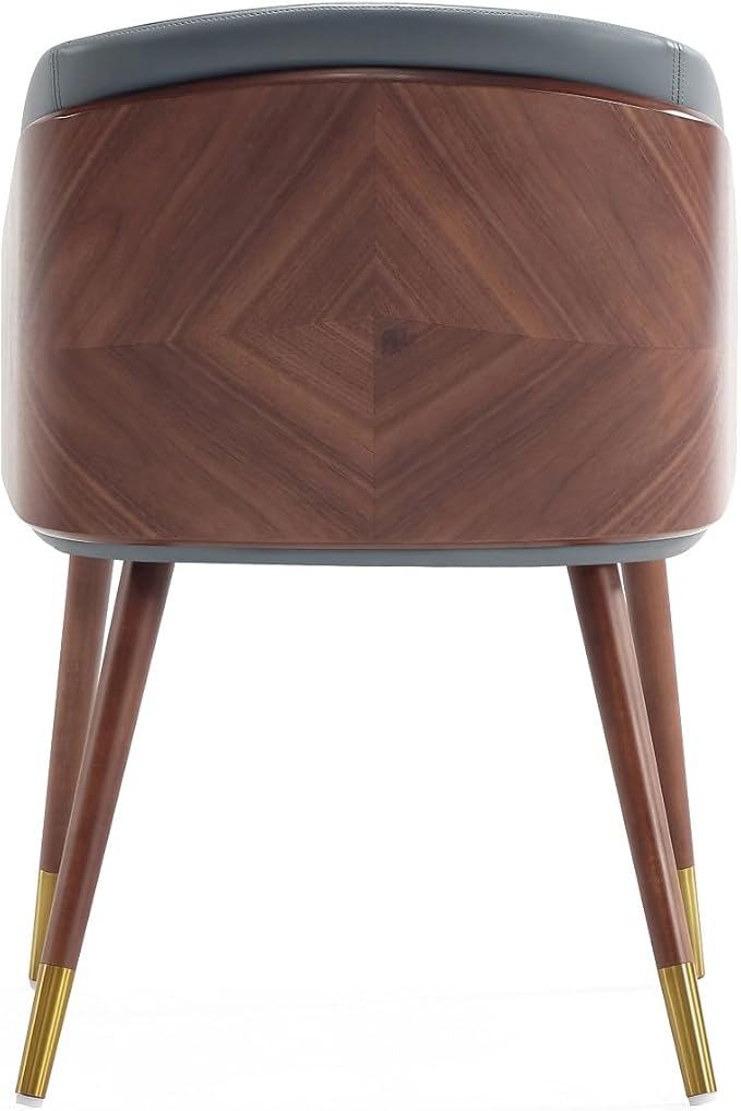 Manhattan Comfort Reeva Modern Dining Chair Upholstered in Tight Fit Leatherette, Accent Furniture with Solid Beech Wood Frame & Legs with Stylish Gold Tips, Graphite Grey