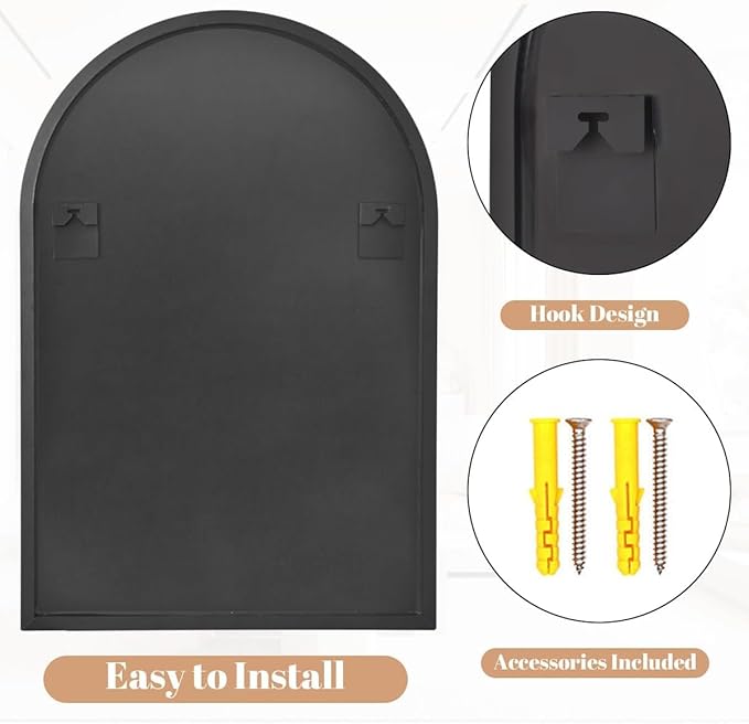 Arched Bathroom Mirror, 36x48IN Black Bathroom Mirror with Metal Frame, Wide Wall Mounted Mirrors Decor Modern Dresser Mirror for Bedroom Living Room Entryway