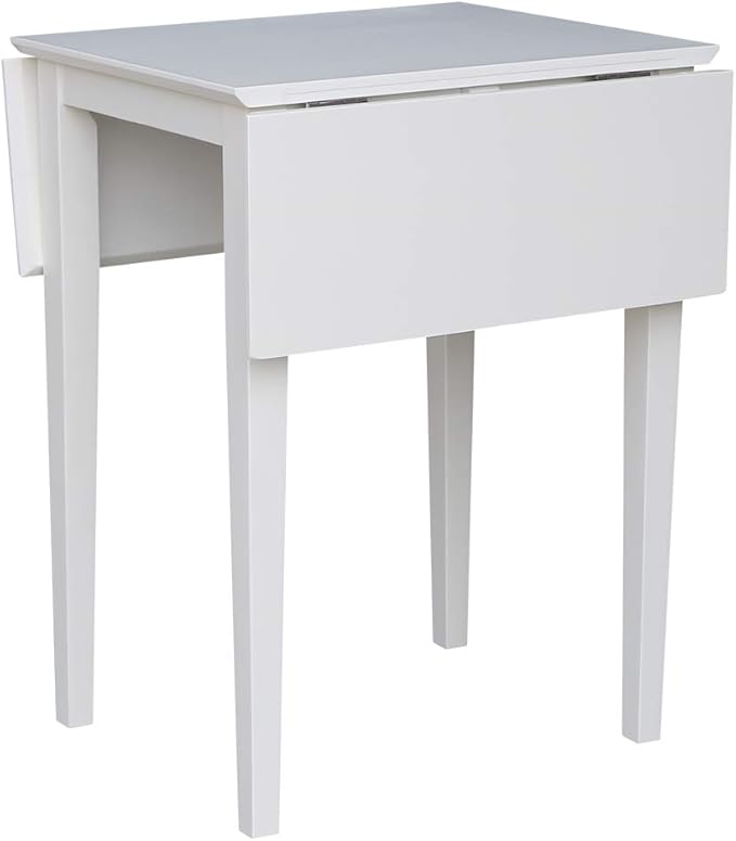 IC International Concepts, Solid Wood Small Drop Leaf Dining Table, Solid Real Wood, Sturdy Parawood, White