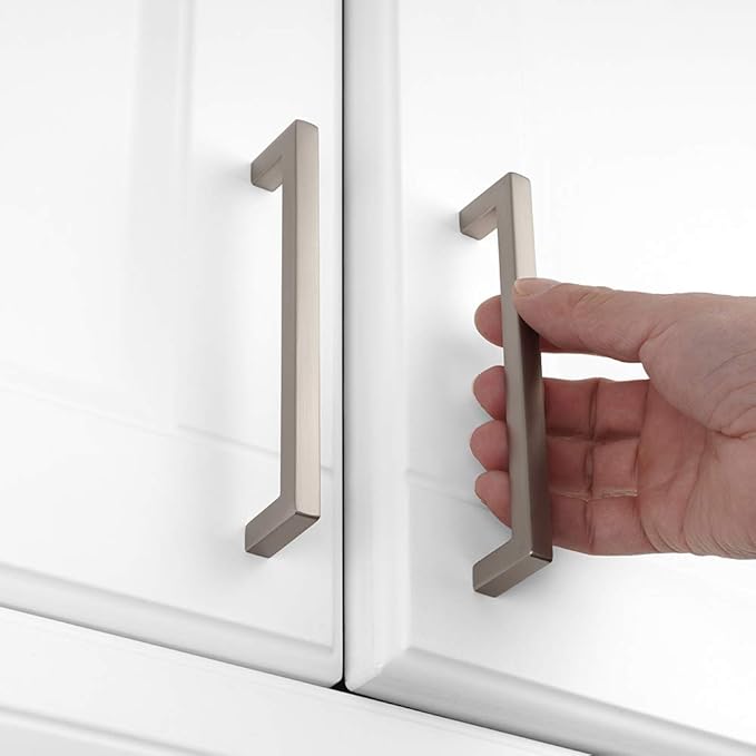 KOOFIZO 30-Pack Solid Square Bar Cabinet Handle - Brushed Nickel Furniture Pull, 5 Inch/128mm Screwhole Distance for Kitchen Cupboard Door, Bedroom Dresser Drawer, Bathroom Wardrobe Hardware