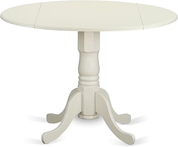 East West Furniture DLAB3-LWH-64 3 Piece Dinette Set for Small Spaces Contains a Round Dining Table with Dropleaf and 2 White Faux Leather Parson Dining Chairs, 42x42 Inch, Linen White