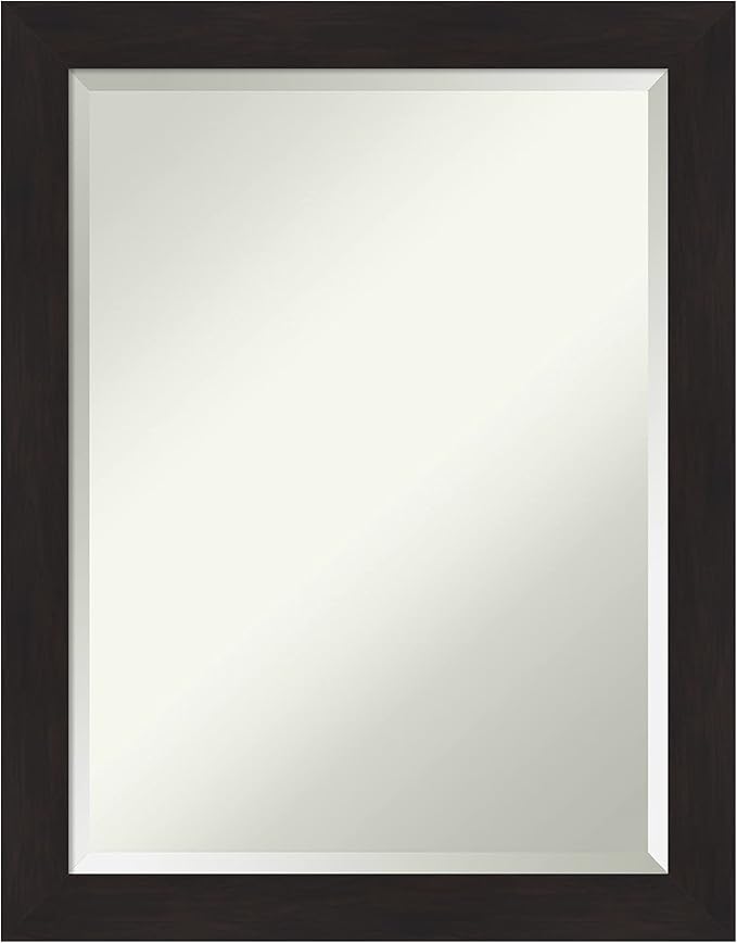 Amanti Art Brown Wall Mirror 28x22 Furniture Espresso Narrow Rectangle Bathroom Mirror for Wall Decor Living Room, Medium Casual Frame, Hangs Horizonally and Vertically, Bathroom Decor, Beveled Edge
