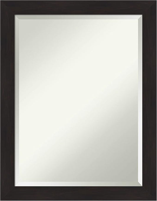 Amanti Art Brown Wall Mirror 28x22 Furniture Espresso Narrow Rectangle Bathroom Mirror for Wall Decor Living Room, Medium Casual Frame, Hangs Horizonally and Vertically, Bathroom Decor, Beveled Edge