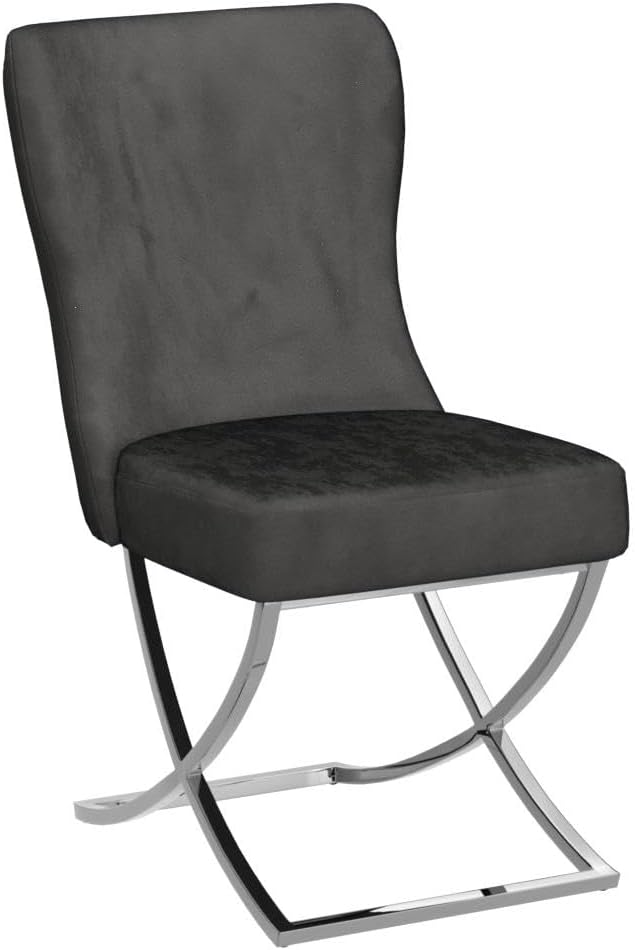 Ottomanson Royal Dining Chairs Set of 2 – Upholstered Tufted Microfiber, Assembled, Silver Metal Legs, Beech Wood Frame, 350 lb Capacity, Gray