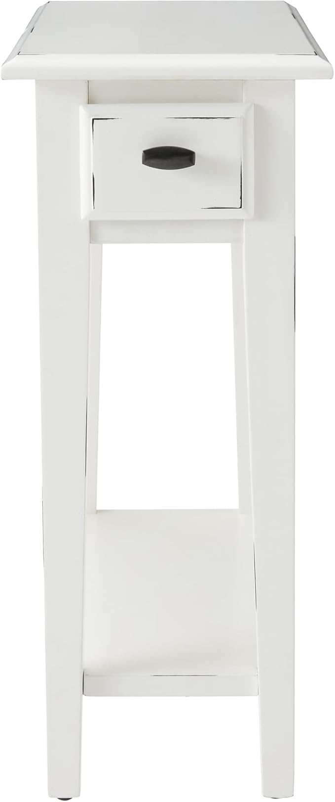 Haven Ridge Narrow End Table, Solid Wood Side Table with Drawer and Shelf, Farmhouse White, Perfect for Living Rooms, Bedrooms, and Small Spaces – Leick Home, 214361