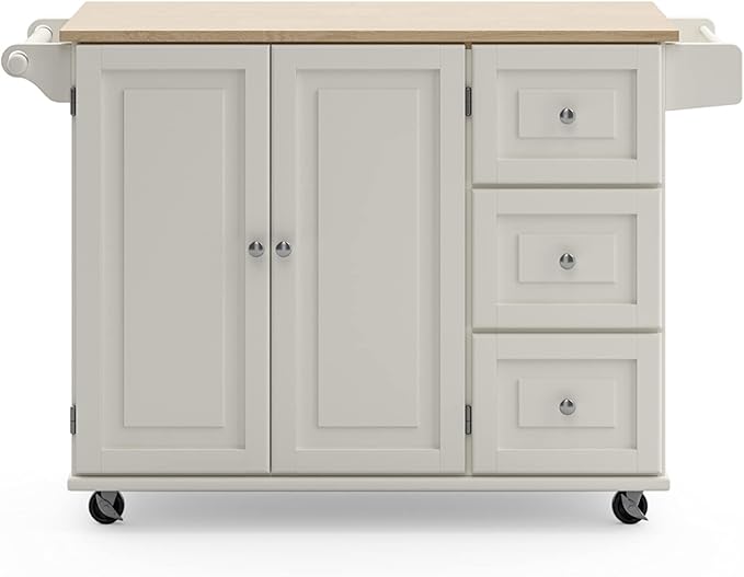Homestyles Dolly Madison Off-White Mobile Kitchen Island Cart with Wood Drop Leaf Breakfast Bar